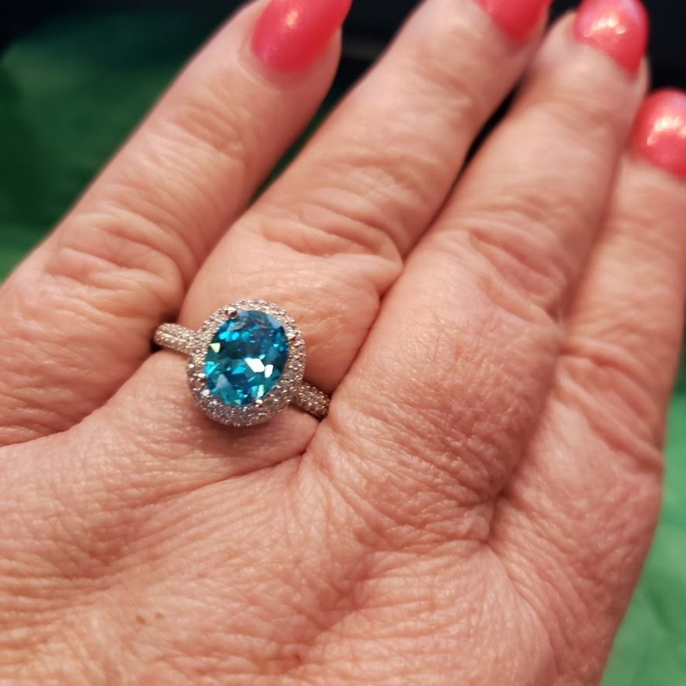 Esotica 4.19 CTW Neon Apatite Rhodium over sterling silver ring size 10 - Picture 1 of 5